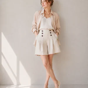 Button Front Linen Shorts