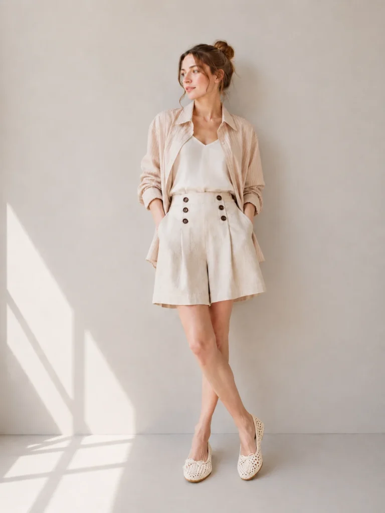 Button Front Linen Shorts