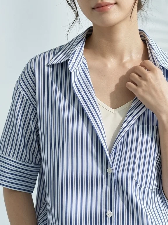 Elegant Cuff Striped Blouse - Image 4