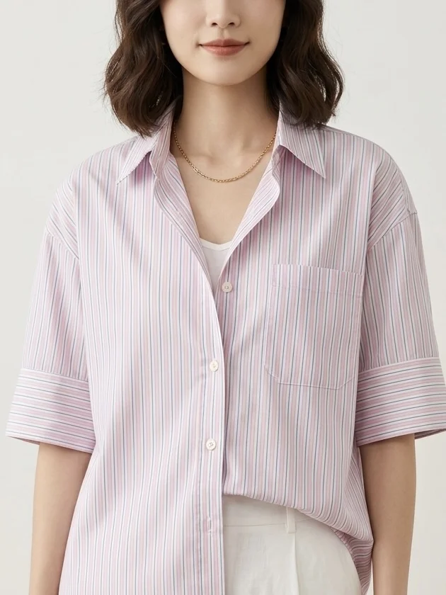 Elegant Cuff Striped Blouse - Image 3