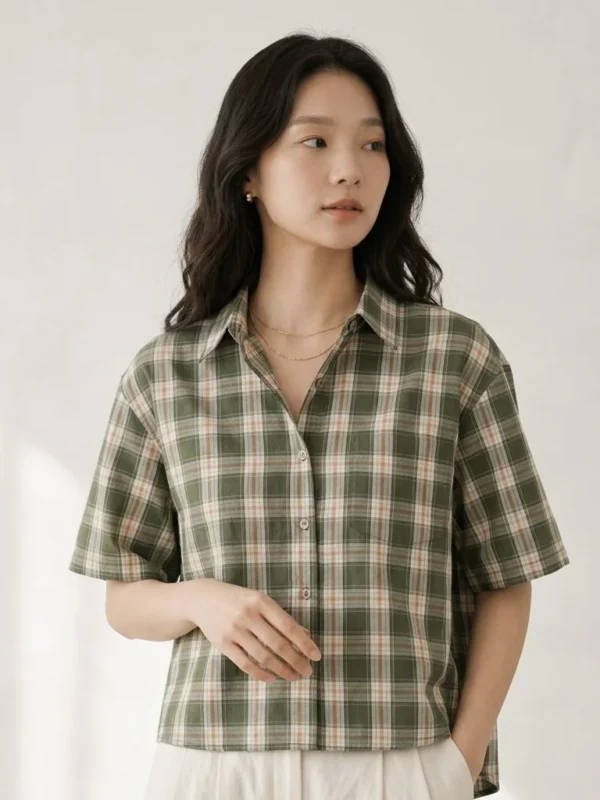 Plaid Short Sleeve Button-Up Shirt