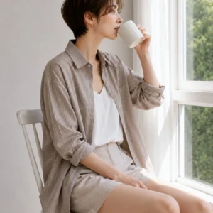 Linen Blend Button Shorts