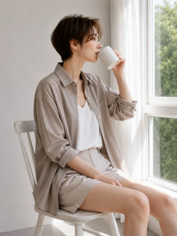 Linen Blend Button Shorts
