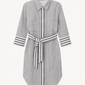 RivaViva Linen-Cotton Mixed Stripe Belted Dress