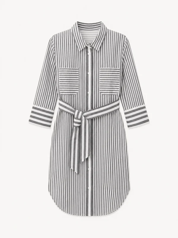 RivaViva Linen-Cotton Mixed Stripe Belted Dress