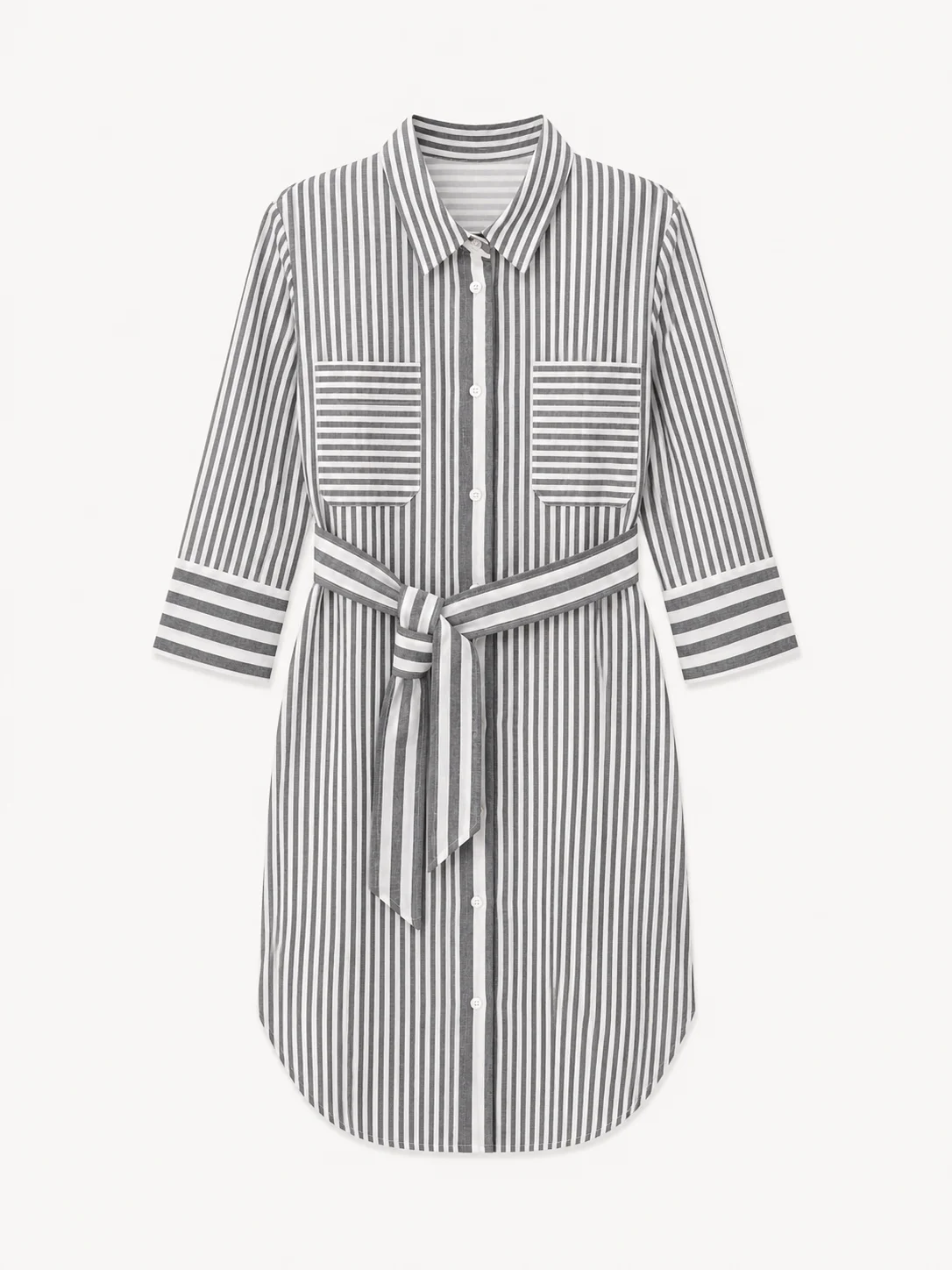 RivaViva Linen-Cotton Mixed Stripe Belted Dress
