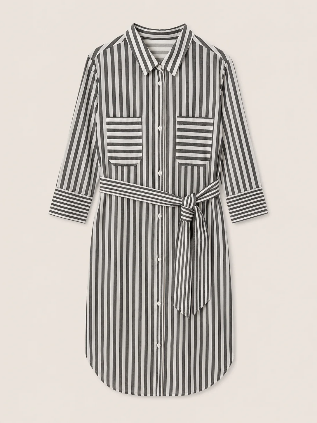 RivaViva Linen-Cotton Mixed Stripe Belted Dress - Image 4