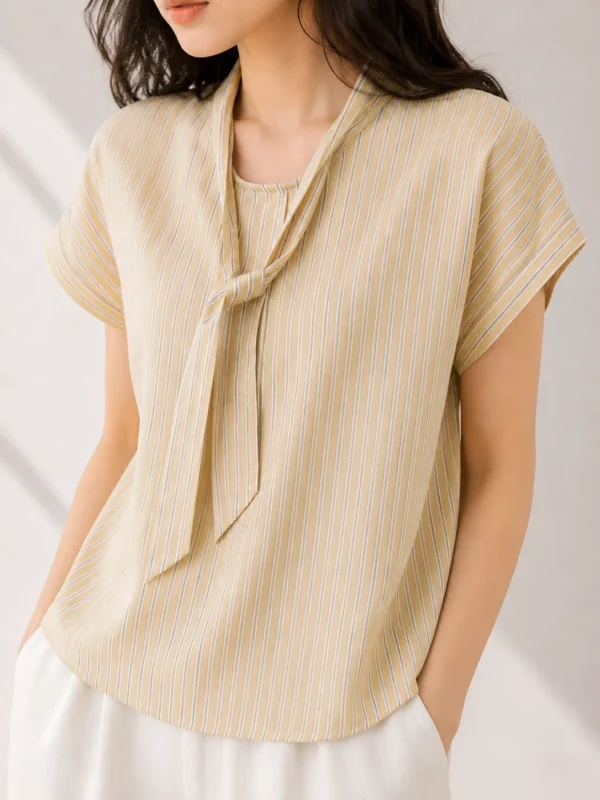 Soft Tie-Neck Stripe Blouse